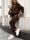 Women Round Neck Spliced tassel Top + Pants Casual Suit