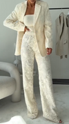 Ladies Lapel Print Hollow Out Temperament Casual Set