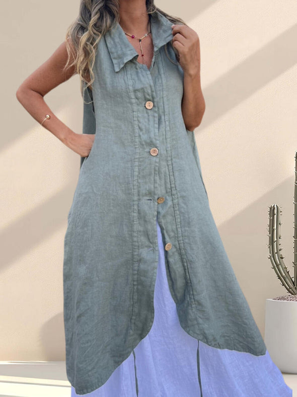 Women Lapel Buckle Irregular Casual Top