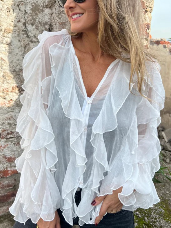 Ladies V-neck Patchwork Casual Top
