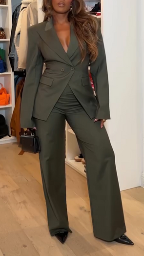 Women Lapel Solid Color Temperament Commuter Suit