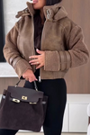Women Lapel Leather Stitching Plush Temperament Casual Jacket