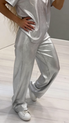 Women V-neck Solid Color Casual Suit