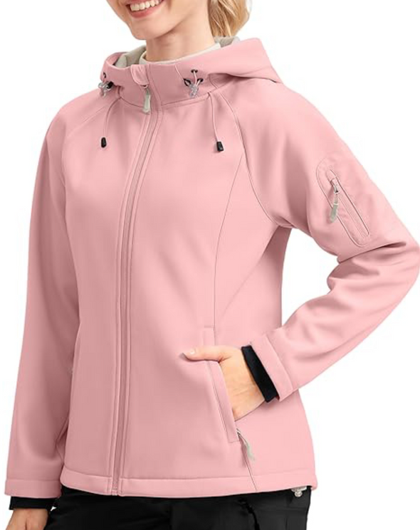 Women Wool Lined Soft Shell Waterproof Hooded Jacket
