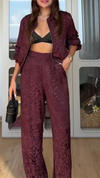 Womens Round Neck Printed Zipper Jacket + Pants Casual Suit
