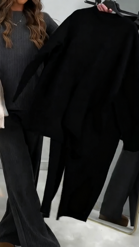 Women Round Neck Solid Color Casual Suit