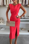 Women's Round Neck Slit Elegant Dress