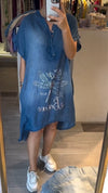 Women's V-neck Half-open Collar Button Denim Casual Dress
