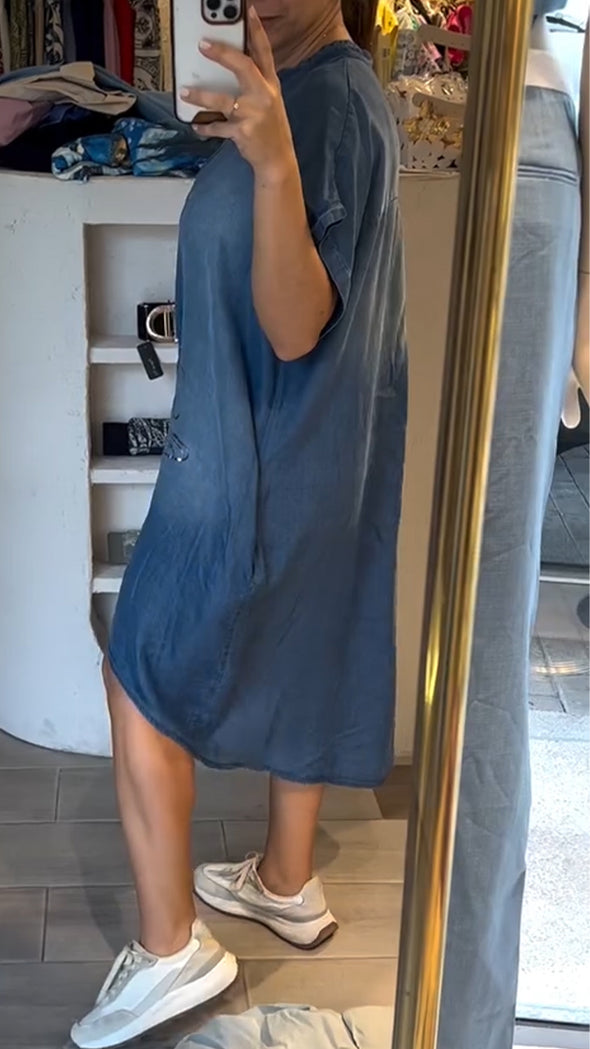 Women's V-neck Half-open Collar Button Denim Casual Dress
