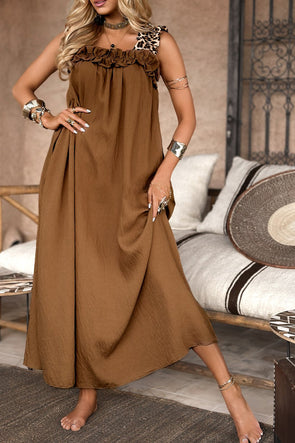 Women's Wuxi Leopard Print Shoulder Strap Stitching Casual Dress