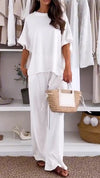 Ladies' Round Neck Solid Color Loose Casual Suit