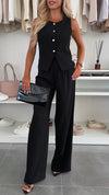Women's Round Neck Sleeveless Top + Trousers Set