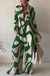 Ladies' Lapel Printed Top+pants Loose Casual Suit
