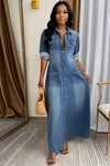 Ladies' Lapel Wash Water Splicing Pocket Casual Dress