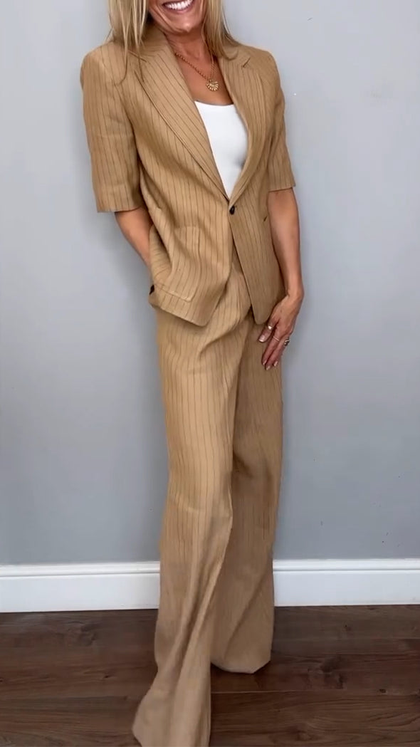 Ladies' Collar Vertical Stripe Commuting Temperament Set