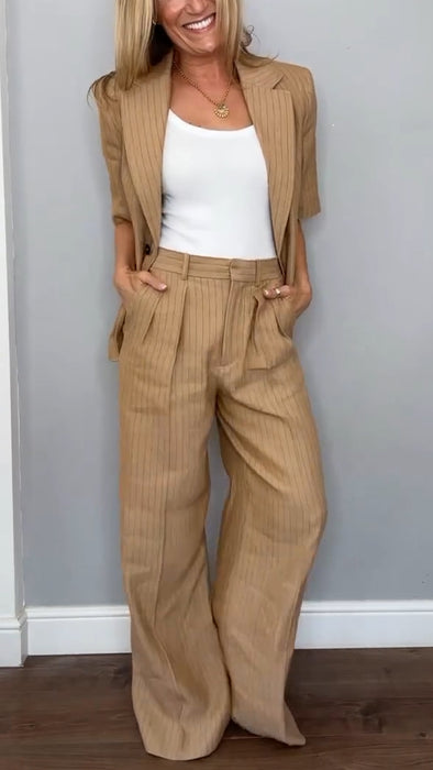 Ladies' Collar Vertical Stripe Commuting Temperament Set