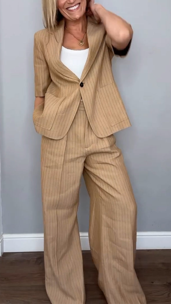 Ladies' Collar Vertical Stripe Commuting Temperament Set