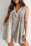 Women's V-neck Patchwork Pleated Washed Water Casual Short Jumpsuit