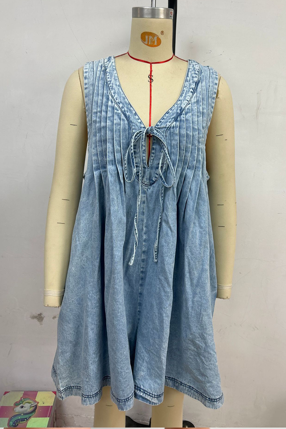 Women's V-neck Patchwork Pleated Washed Water Casual Short Jumpsuit