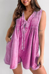 Women's V-neck Patchwork Pleated Washed Water Casual Short Jumpsuit