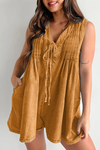 Women's V-neck Patchwork Pleated Washed Water Casual Short Jumpsuit