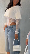 Ladies' Round Neck Patchwork Printed Lace Fake Two Piece Casual Tops