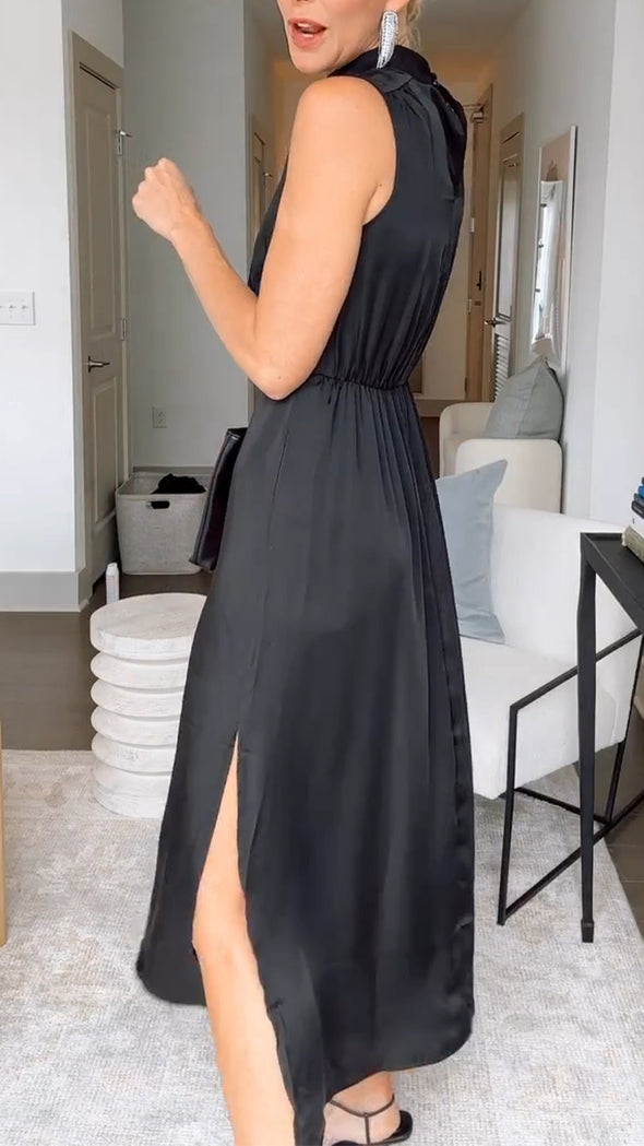 Ladies' Round Neck Solid Color Temperament Casual Dress