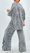 Ladies' Round Neck Hollowed Out Top+ Pants Loose Casual Suit