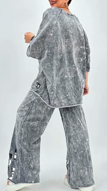 Ladies' Round Neck Hollowed Out Top+ Pants Loose Casual Suit