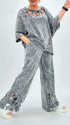 Ladies' Round Neck Hollowed Out Top+ Pants Loose Casual Suit