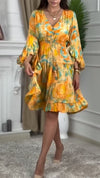 Ladies' V-neck Patchwork Different Printed Casual Dress