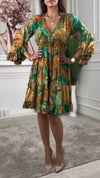 Ladies' V-neck Patchwork Different Printed Casual Dress