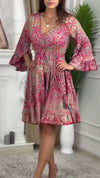 Ladies' V-neck Patchwork Different Printed Casual Dress