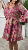 Ladies' V-neck Patchwork Different Printed Casual Dress
