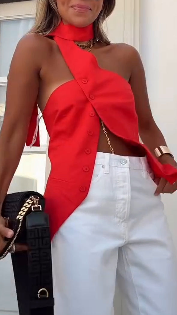 Women's Strapless Irregular Breasted Casual Top