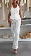 Ladies' Neck Hanging Buckle Top+ Pants with A Casual Temperament Suit
