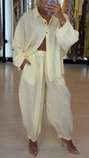 Ladies' Collar Shirt+ Pants Solid Color Casual Suit