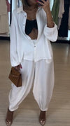 Ladies' Collar Shirt+ Pants Solid Color Casual Suit