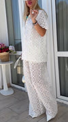 Ladies' Collar Printed Hollow Top+ Pants Casual Set
