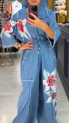 Ladies' Collar Printed Patchwork Casual Jumpsuit