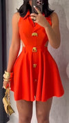 Ladies' Lapel Splicing Hollow Metal Button Temperament and Leisure Dress