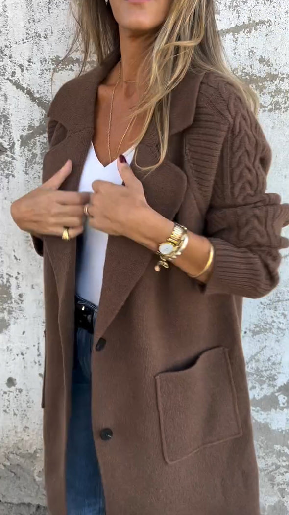 Women Collar Patchwork Knitted Casual Coat