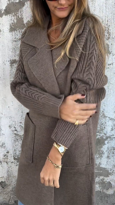 Women Collar Patchwork Knitted Casual Coat