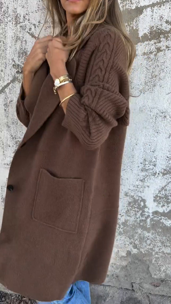 Women Collar Patchwork Knitted Casual Coat