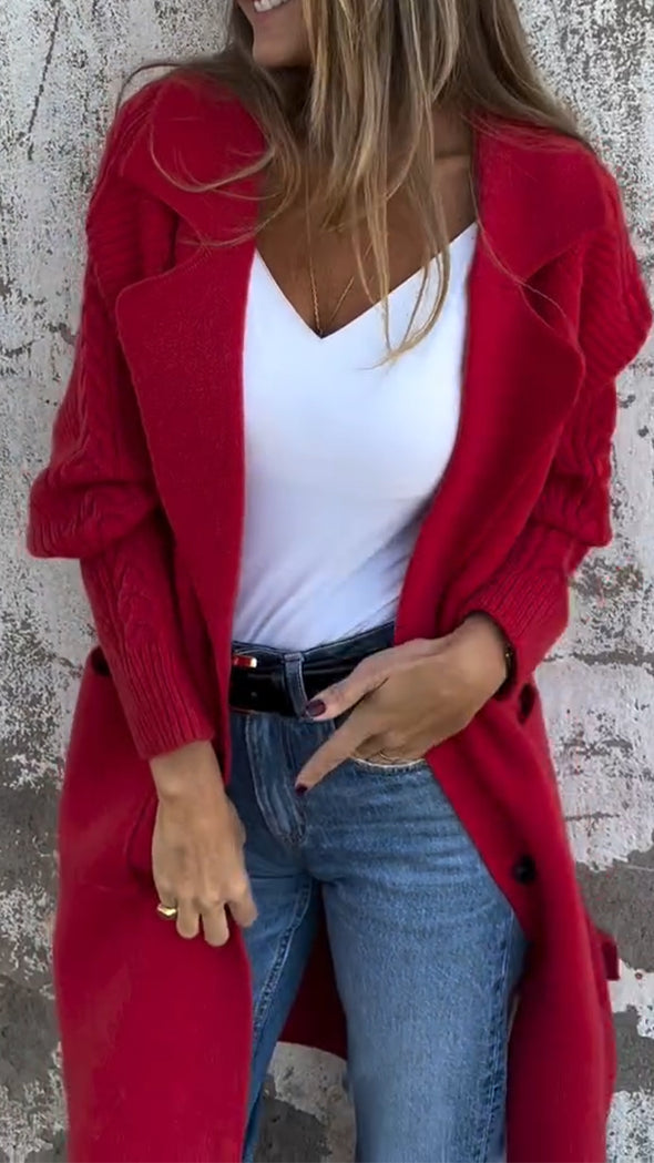 Women Collar Patchwork Knitted Casual Coat