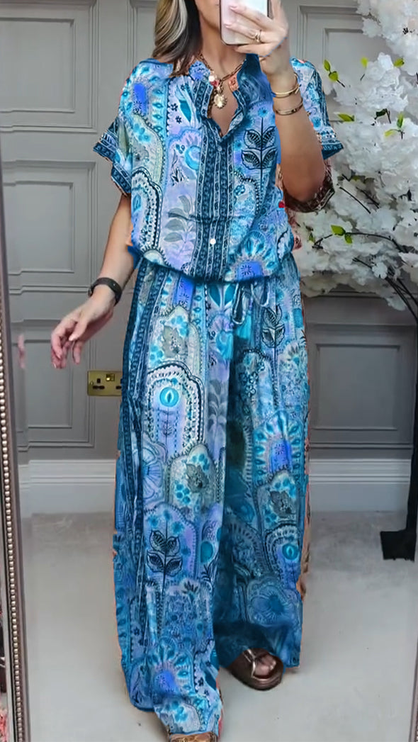 Ladies' Round Neck Printed Loose Casual Suit