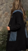 Women Round Neck Hooded Knitted Patchwork Casual Coat