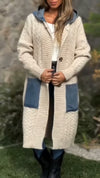 Women Round Neck Hooded Knitted Patchwork Casual Coat