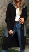 Women Round Neck Hooded Knitted Patchwork Casual Coat