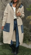 Women Round Neck Hooded Knitted Patchwork Casual Coat